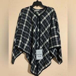 LKC Cape sz M black and white plaid Italian wool blend